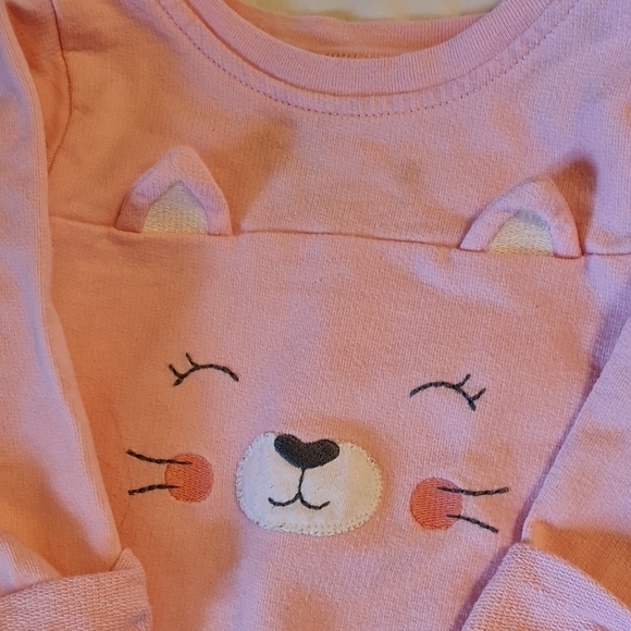 Carter's Pink Cat Face Long Sleeve Shirt, NWOT, 9Mth, soft and comfy, long-sleev - Picture 3 of 5